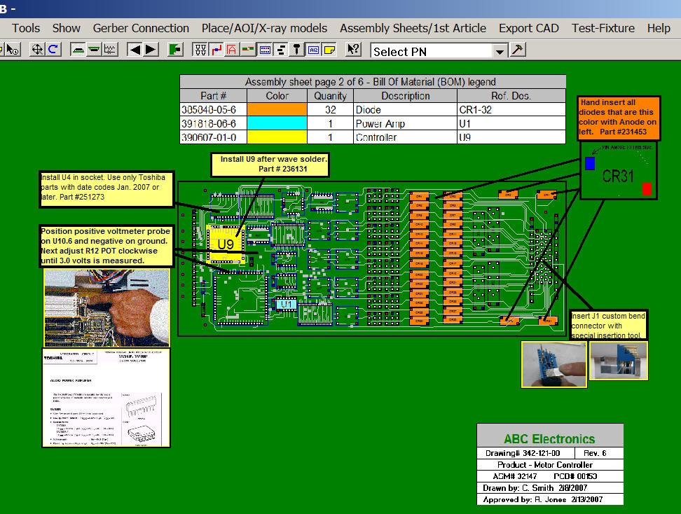 PC board assembly instructions documents process sheet